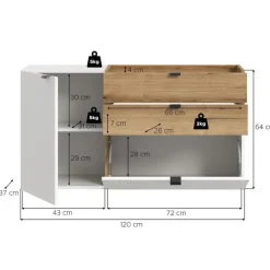 Merkloos Hioshop Naro dressoir wandgemonteerd 1 deur- 1 vouwdeur- 1 plank- 2 lades wit