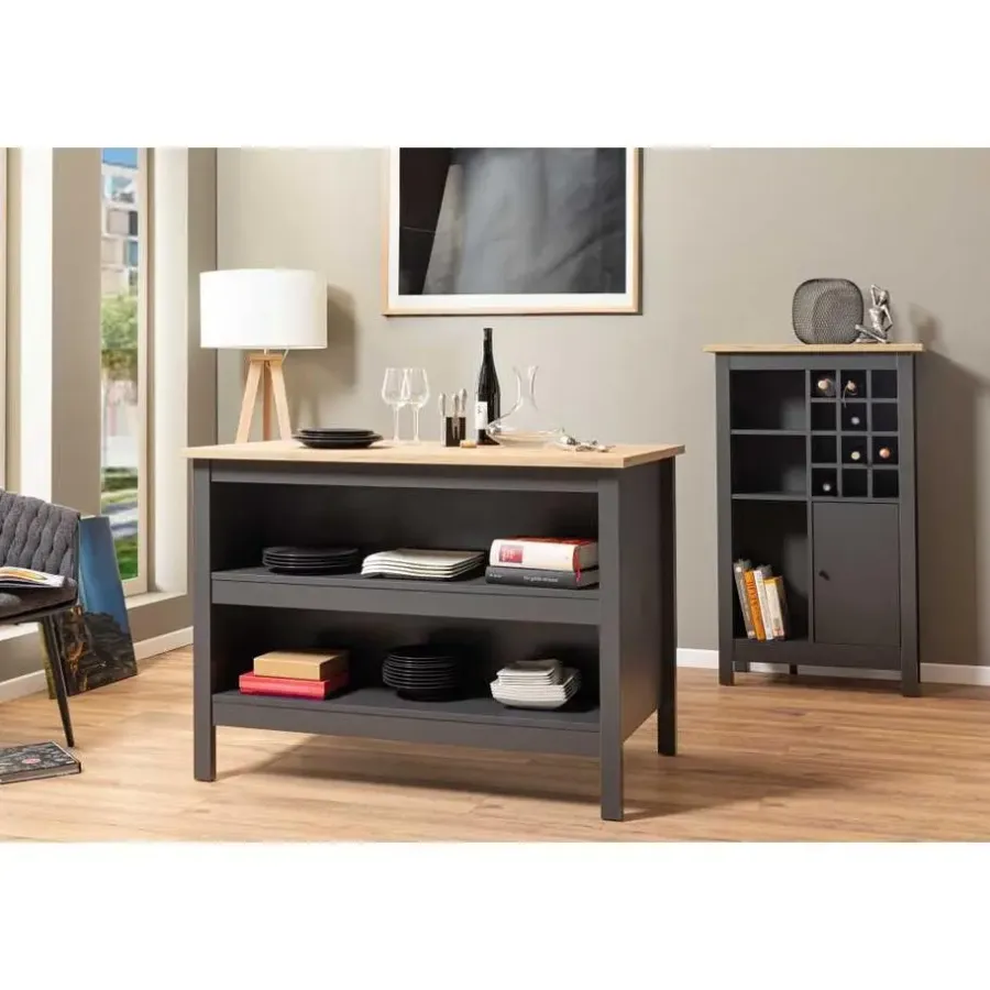 Wandkasten-Hioshop Nellina wandkast wijnrek- 1 deur- 3 open planken- 12 ruimte voor wijn