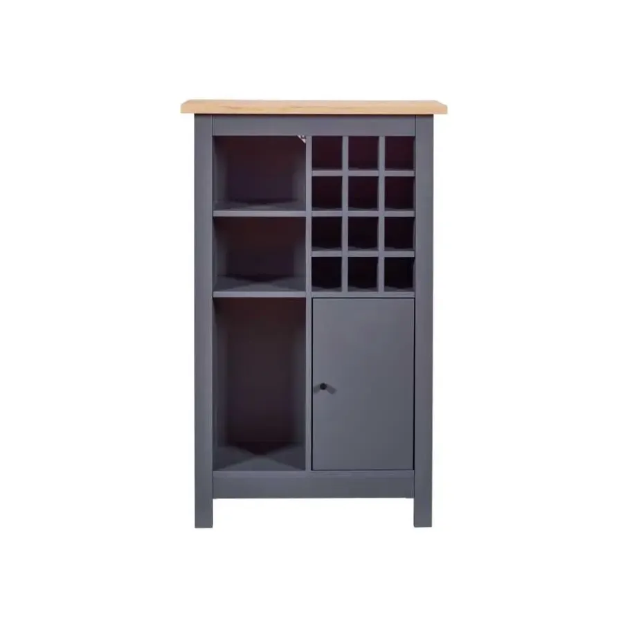 Wandkasten-Hioshop Nellina wandkast wijnrek- 1 deur- 3 open planken- 12 ruimte voor wijn
