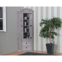 Hioshop New Mexico hoekkast hoekvitrine grijs grenen