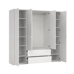 Hioshop Next kledingkast 4 deuren 2 lades 197x200cm wit