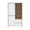 Buffetkasten-Hioshop Next vitrinekast 3 deuren- 2 lades- 1 plank eiken decor- wit hoogglans