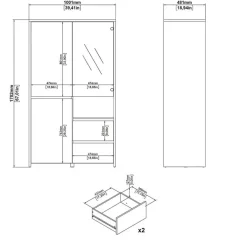 Buffetkasten-Hioshop Next vitrinekast 3 deuren- 2 lades- 1 plank eiken decor- wit hoogglans