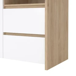 Buffetkasten-Hioshop Next vitrinekast 3 deuren- 2 lades- 1 plank eiken decor- wit hoogglans