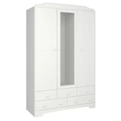 Hioshop Nilon kledingkast 3 deuren 5 laden wit
