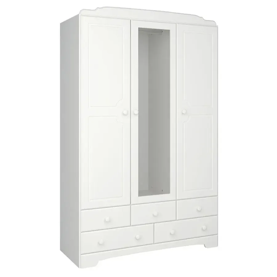 Hioshop Nilon kledingkast 3 deuren 5 laden wit