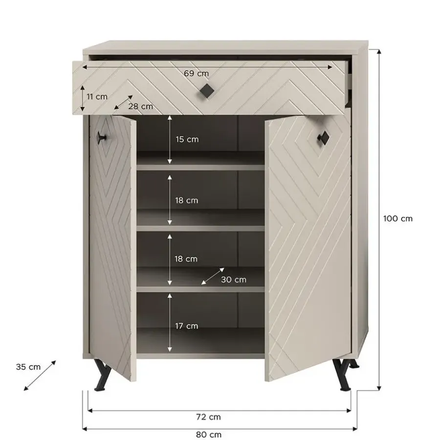 Schoenenkasten-Hioshop Notes schoenenkast 2 deuren mat beige