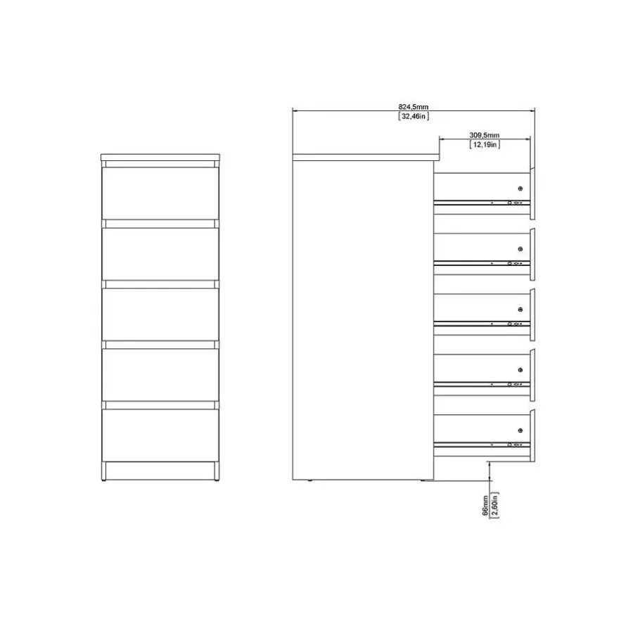 Ladekasten|Ladekasten-Hioshop Noulan commode 5 lades eiken decor