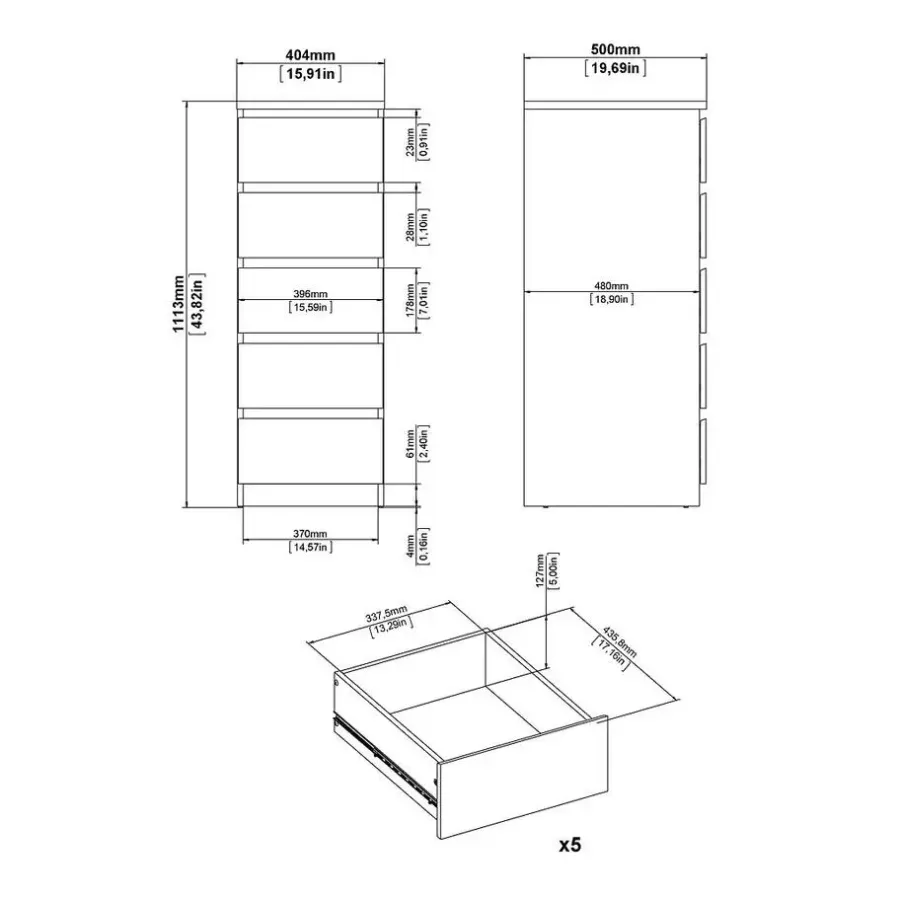 Ladekasten|Ladekasten-Hioshop Noulan commode 5 lades eiken decor