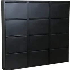 Schoenenkasten-Hioshop Pisa schoenenkast zwart metaal met 4 vakken - set van 3
