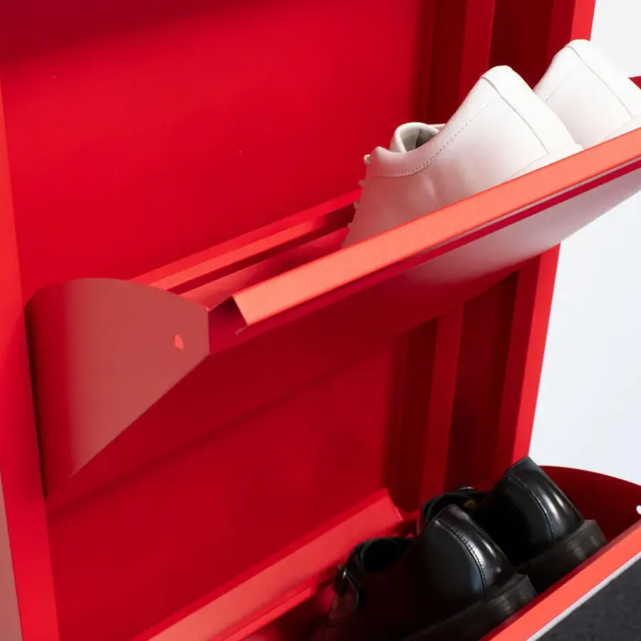 Hioshop Pisa schoenenkast rood metaal met 15 vakken