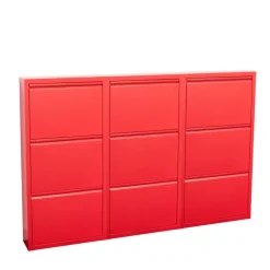 Hioshop Pisa schoenenkast rood metaal met 9 vakken