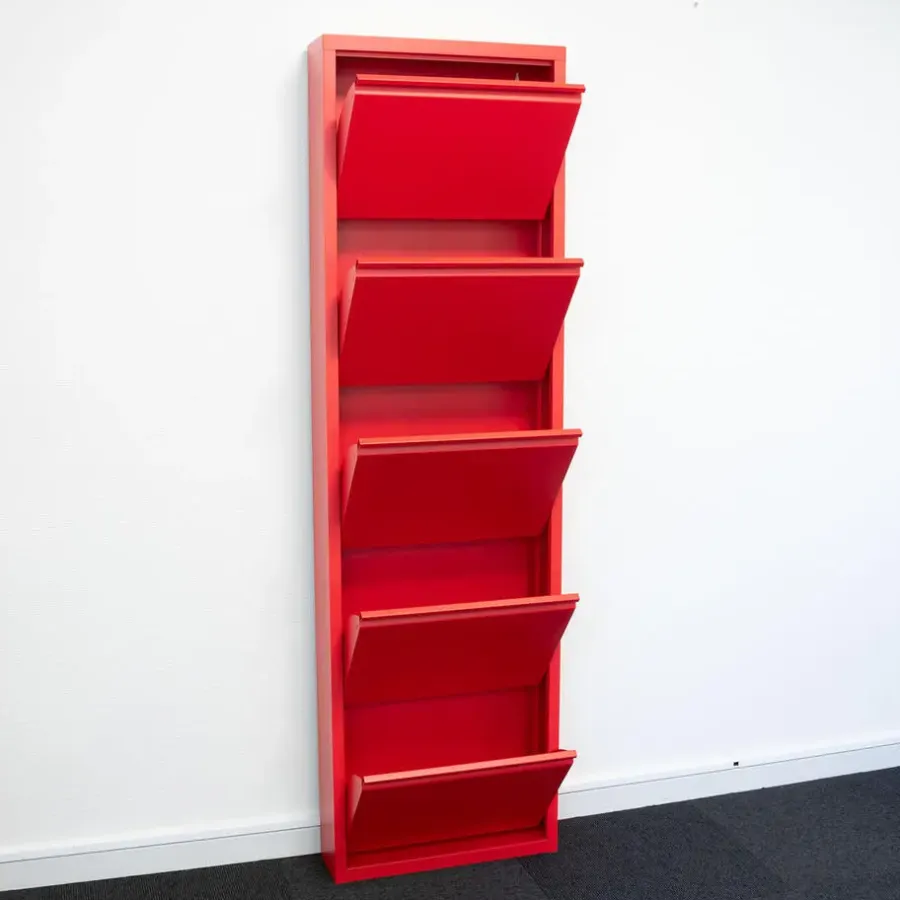 Hioshop Pisa schoenenkast rood metaal met 5 vakken