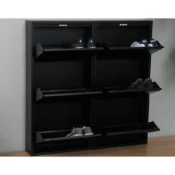 Schoenenkasten-Hioshop Pisa schoenenkast zwart metaal met 3 vakken - set van 2