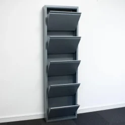 Schoenenkasten-Hioshop Pisa schoenenkast grijs metaal met 5 vakken