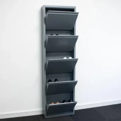 Schoenenkasten-Hioshop Pisa schoenenkast grijs metaal met 5 vakken