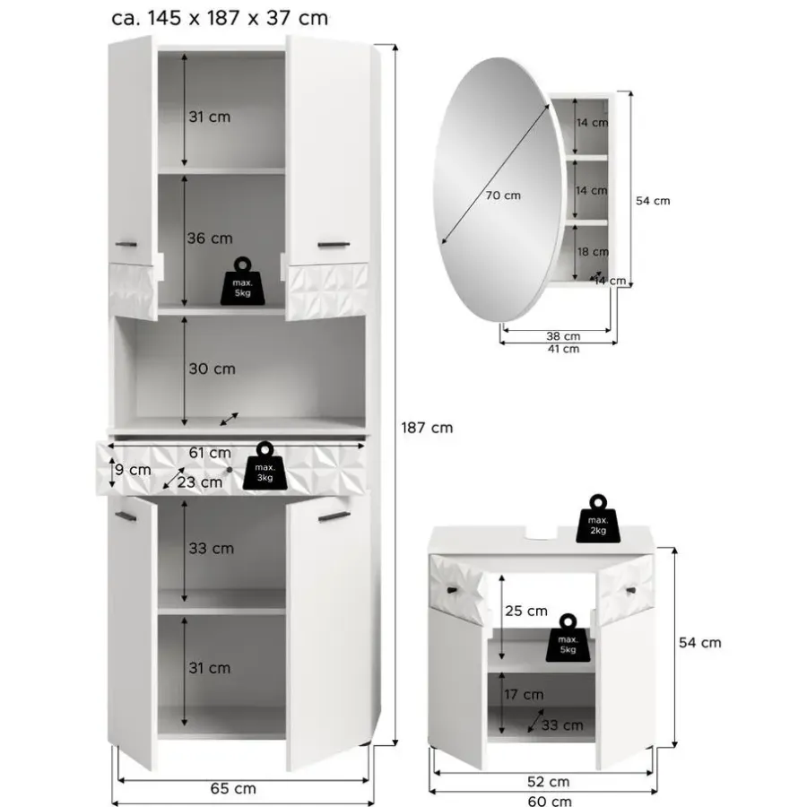 Badmeubelsets-Merkloos Hioshop Prisma badkamer P3 wit