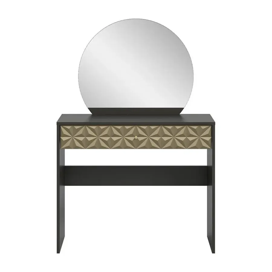 Kaptafels-Hioshop Prisma kaptafel 1 lade 1 spiegel zwart- goudkleurig