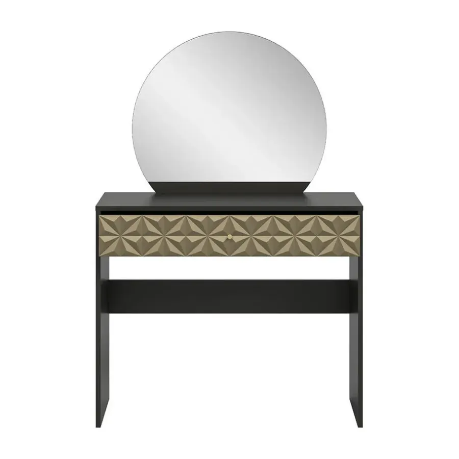 Kaptafels-Hioshop Prisma kaptafel 1 lade 1 spiegel zwart- goudkleurig
