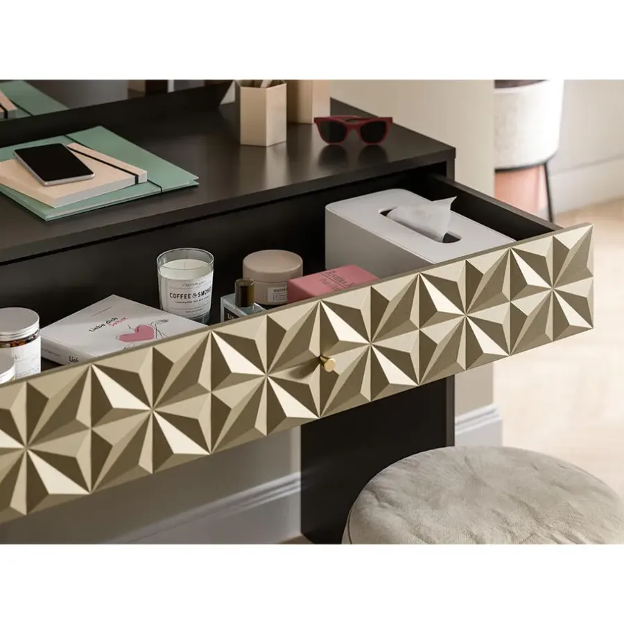 Kaptafels-Hioshop Prisma kaptafel 1 lade 1 spiegel zwart- goudkleurig