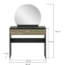 Kaptafels-Hioshop Prisma kaptafel 1 lade 1 spiegel zwart- goudkleurig