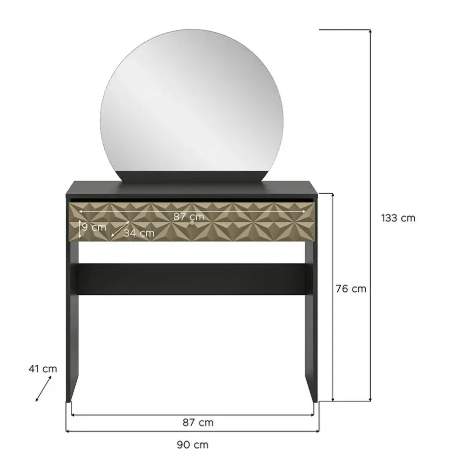 Kaptafels-Hioshop Prisma kaptafel 1 lade 1 spiegel zwart- goudkleurig