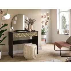 Kaptafels-Hioshop Prisma kaptafel 1 lade 1 spiegel zwart- goudkleurig