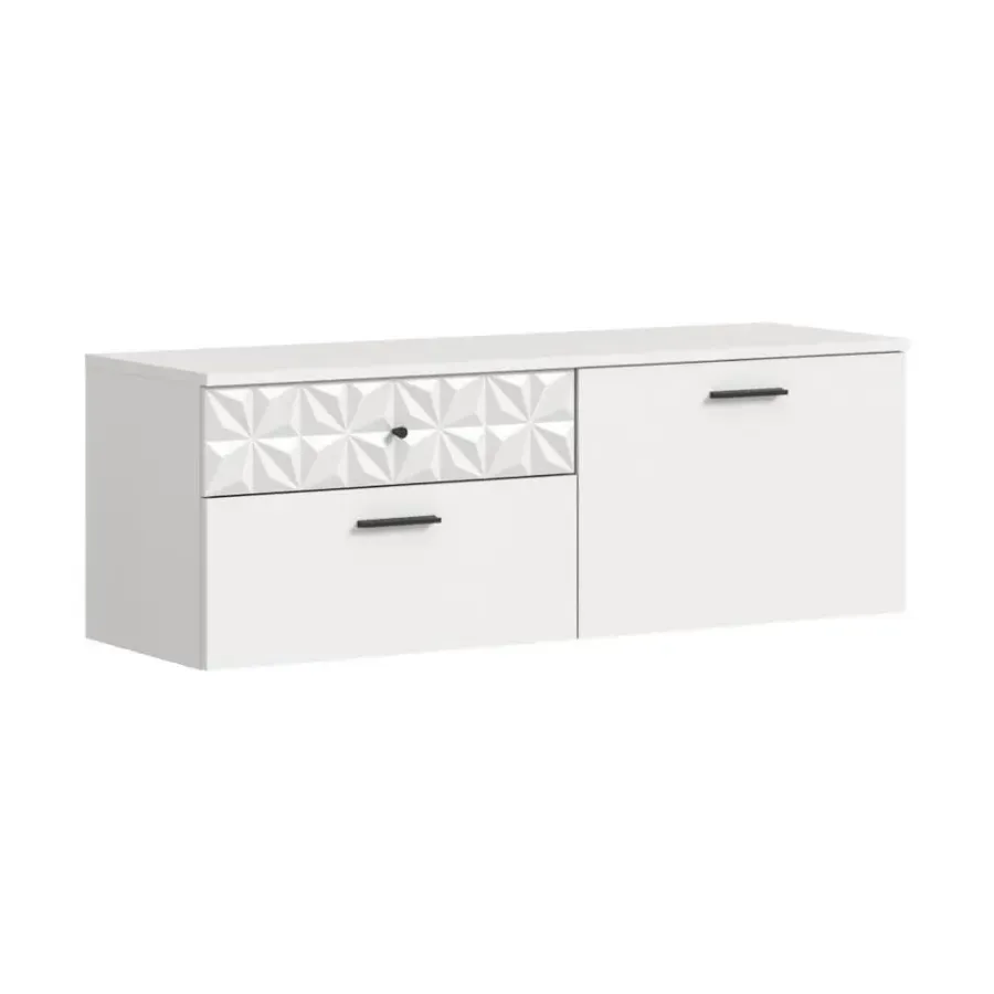 Merkloos Hioshop Prisma schoenenkast 2 schuifdeuren- 1 vouwdeur- 2 lades- 1 plank wit