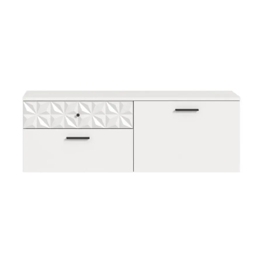 Merkloos Hioshop Prisma schoenenkast 2 schuifdeuren- 1 vouwdeur- 2 lades- 1 plank wit