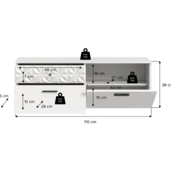 Merkloos Hioshop Prisma schoenenkast 2 schuifdeuren- 1 vouwdeur- 2 lades- 1 plank wit