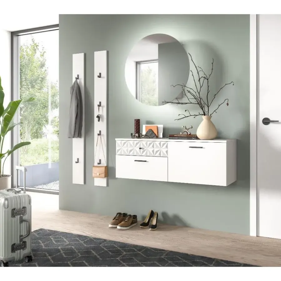 Merkloos Hioshop Prisma schoenenkast 2 schuifdeuren- 1 vouwdeur- 2 lades- 1 plank wit