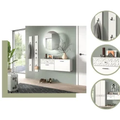 Merkloos Hioshop Prisma schoenenkast 2 schuifdeuren- 1 vouwdeur- 2 lades- 1 plank wit