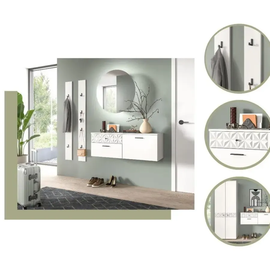 Merkloos Hioshop Prisma schoenenkast 2 schuifdeuren- 1 vouwdeur- 2 lades- 1 plank wit