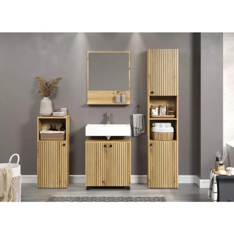 Spiegelkasten-Hioshop PureBliss spiegel bad 60cm met plank eik decor