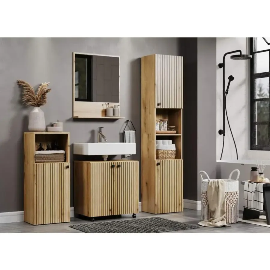 Spiegelkasten-Hioshop PureBliss spiegel bad 60cm met plank eik decor