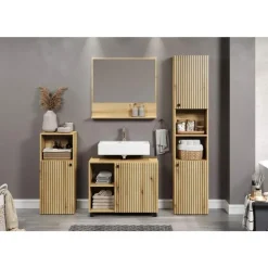 Hioshop PureBliss spiegel bad 80cm met plank eik decor