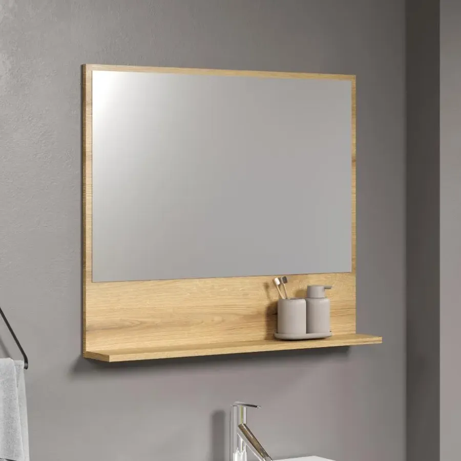 Hioshop PureBliss spiegel bad 80cm met plank eik decor