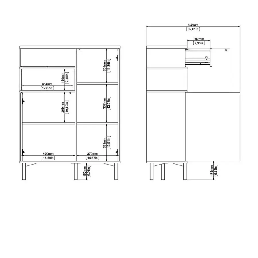 Hioshop Ringe dressoir 2 deuren- 1 lade en 1 vak zwart en walnoot decor