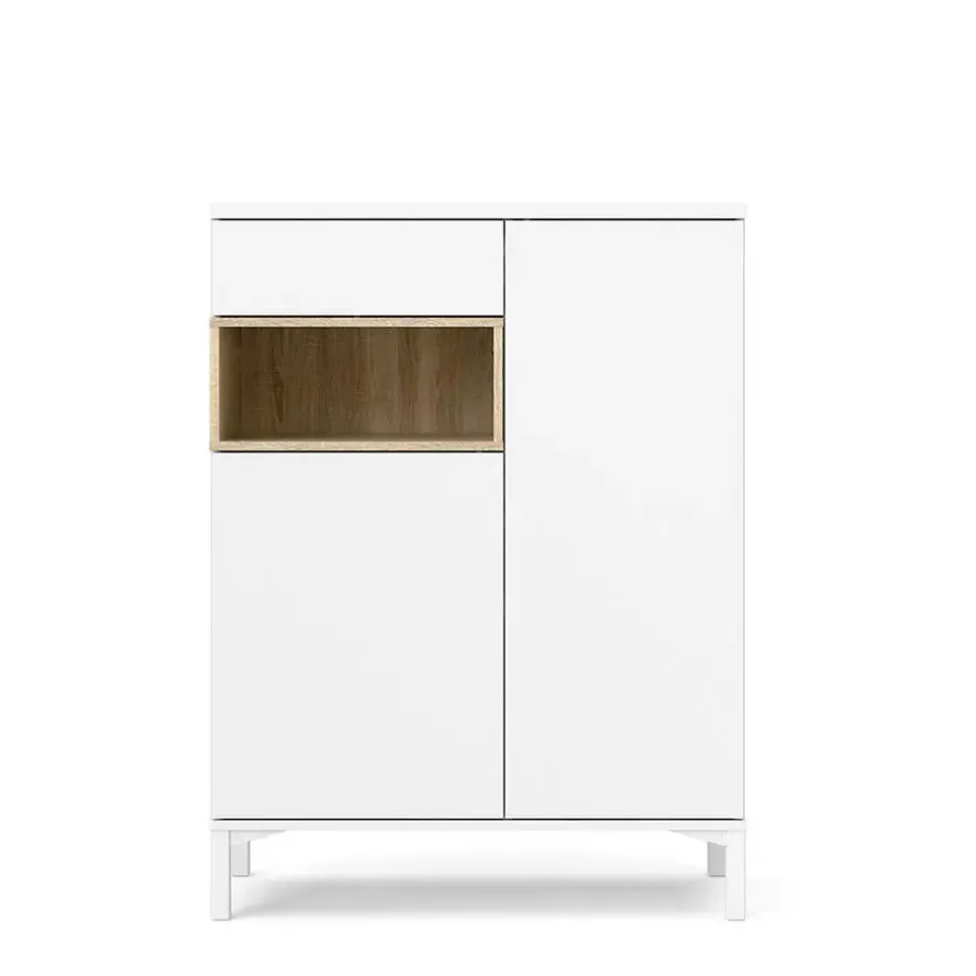 Hioshop Ringe dressoir 2 deuren- 1 lade en 1 vak wit en eiken decor