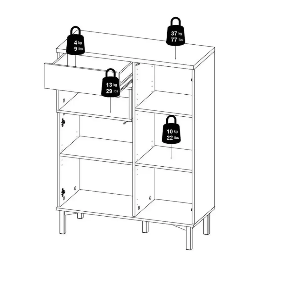 Hioshop Ringe dressoir 2 deuren- 1 lade en 1 vak wit en eiken decor