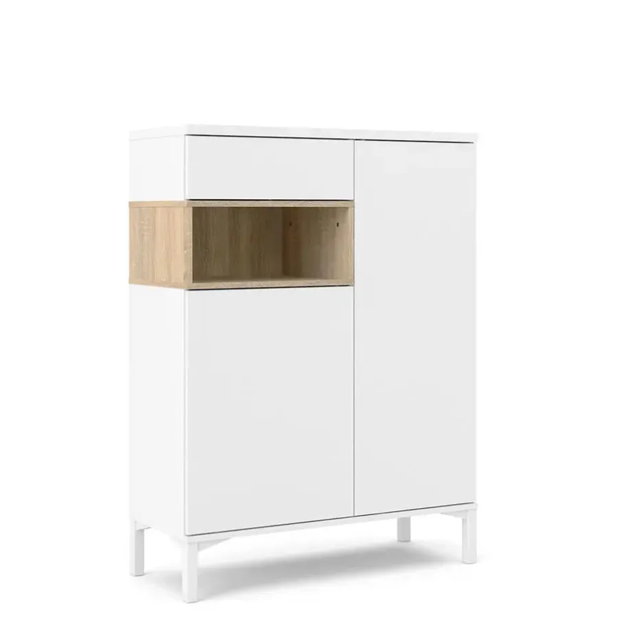Hioshop Ringe dressoir 2 deuren- 1 lade en 1 vak wit en eiken decor