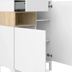 Hioshop Ringe dressoir 2 deuren- 1 lade en 1 vak wit en eiken decor