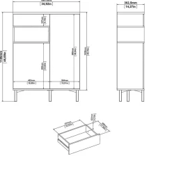 Hioshop Ringe dressoir 2 deuren- 1 lade en 1 vak wit en eiken decor