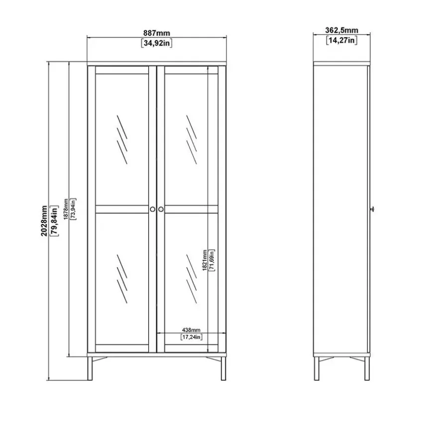 Buffetkasten-Hioshop Roma vitrinekast 2 deuren wit