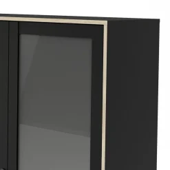 Hioshop Sady vitrinekast 2 glazen deuren- 3 lades mat zwart- eiken decor
