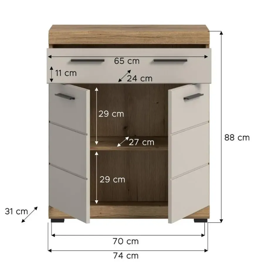 Badmeubelsets-Merkloos Hioshop Scout badkamerkast 2 deuren- 1 lade kasjmier decor mat- eiken decor
