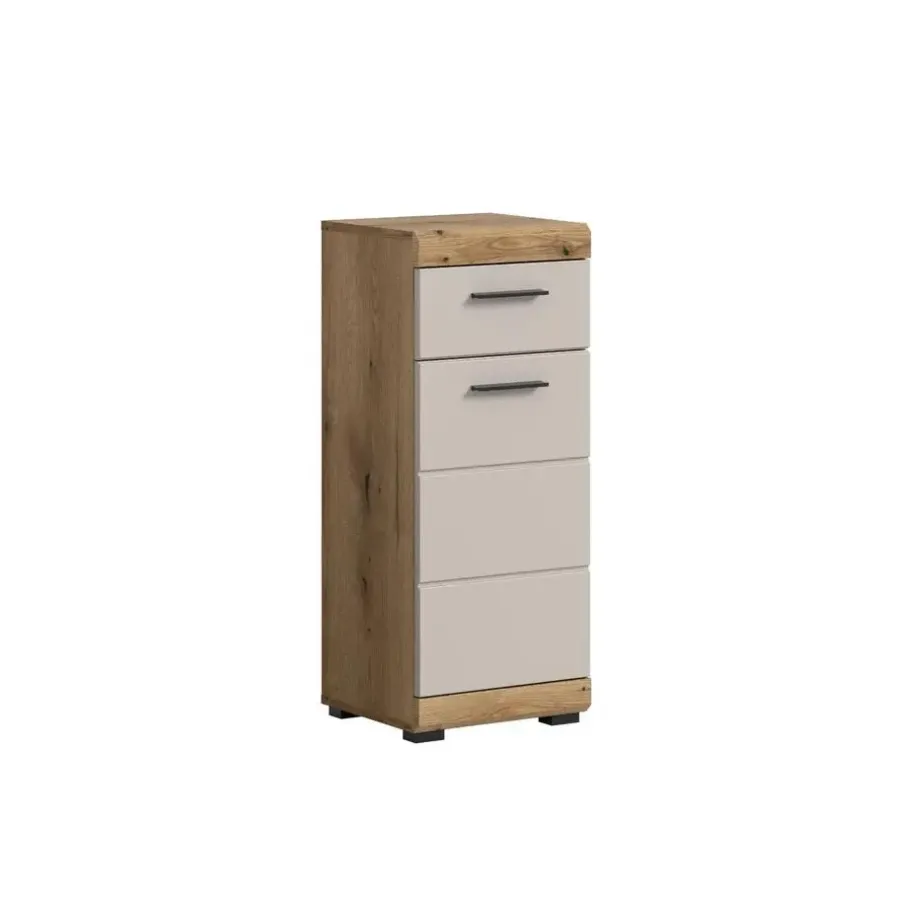 Hoge Kasten-Merkloos Hioshop Scout badkamerkast 1 deur- 1 lade kasjmier decor mat- eiken decor