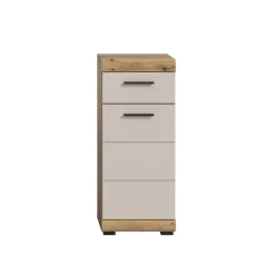 Hoge Kasten-Merkloos Hioshop Scout badkamerkast 1 deur- 1 lade kasjmier decor mat- eiken decor