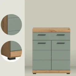 Badmeubelsets-Merkloos Hioshop Scout badkamerkast 2 deuren- 1 lade salvie decor- eiken decor