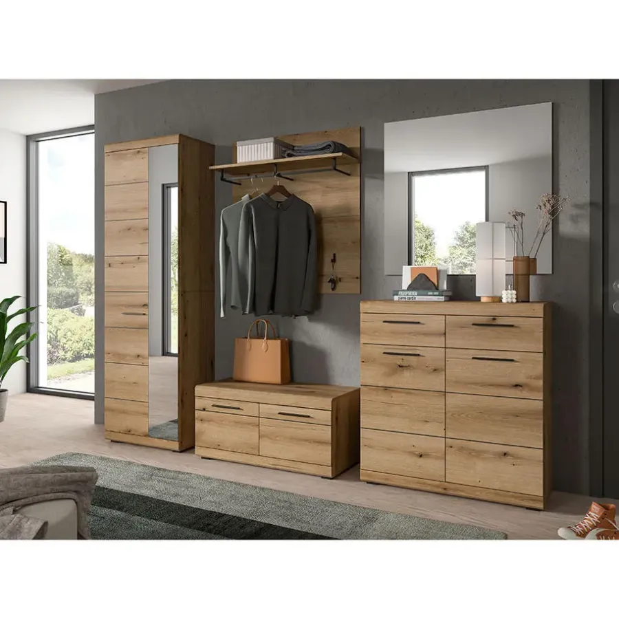Kapstokken-Hioshop Scout kapstok 3 haken 1 kledingstang 1 plank eik decor